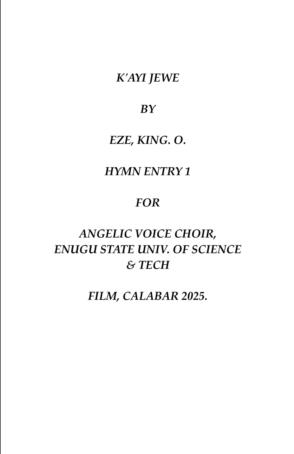 Kayi Jewe Full Score - Download Choir Script PDF