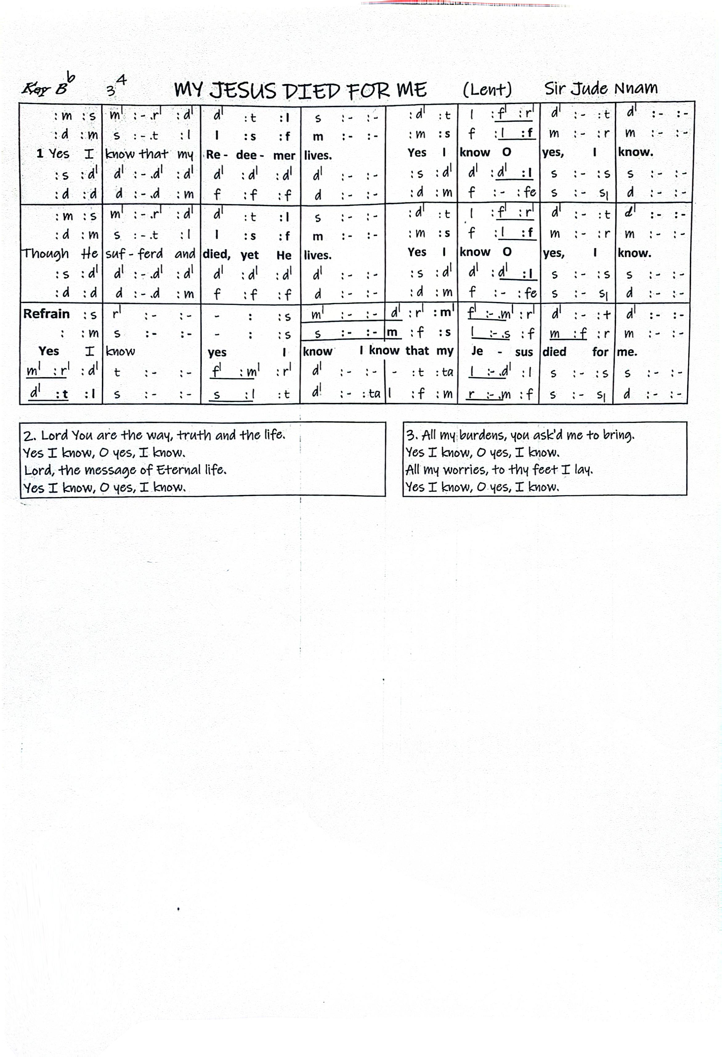 My Jesus Died For Me - Download Choir Script PDF