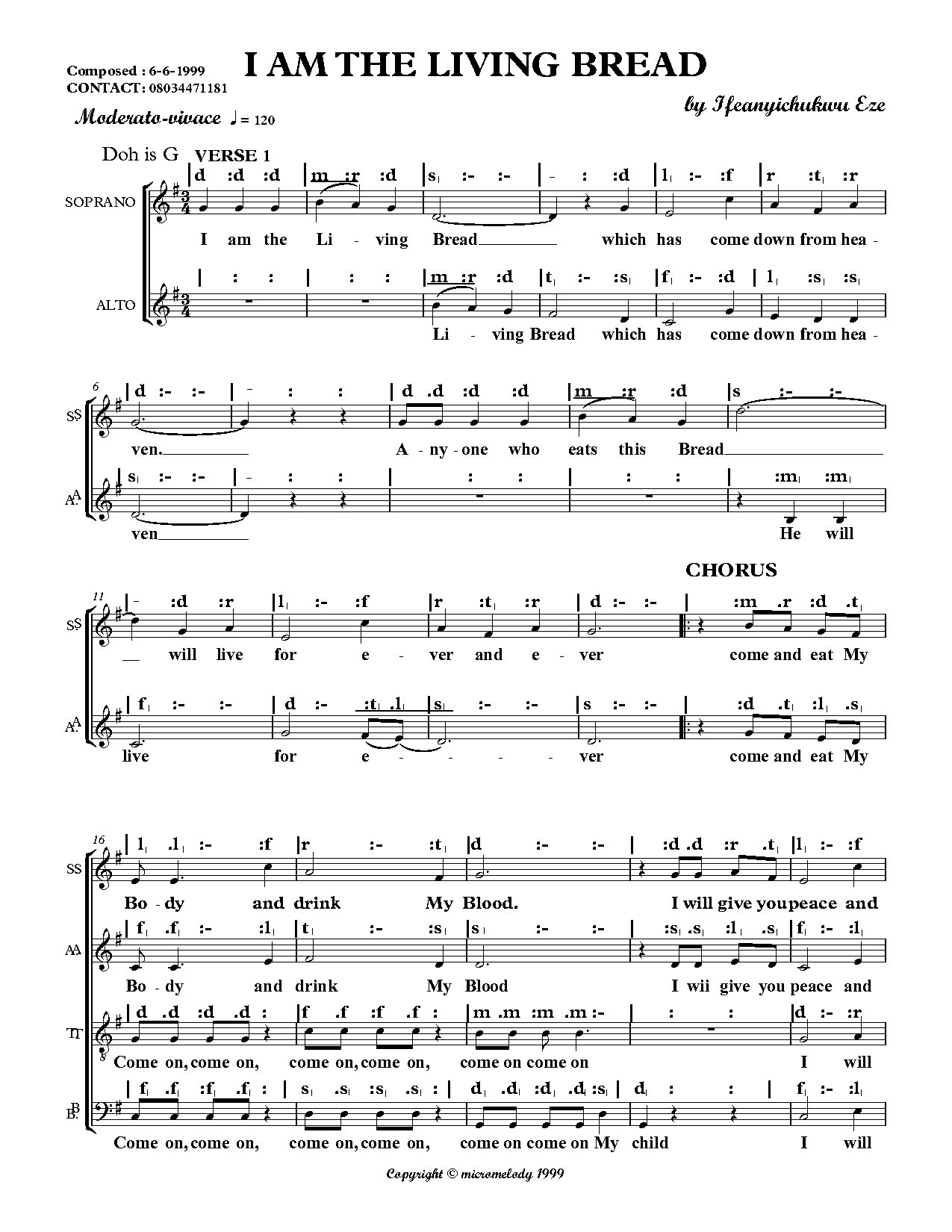 I Am The Living Bread 1 - Full Score - Download Choir Script PDF