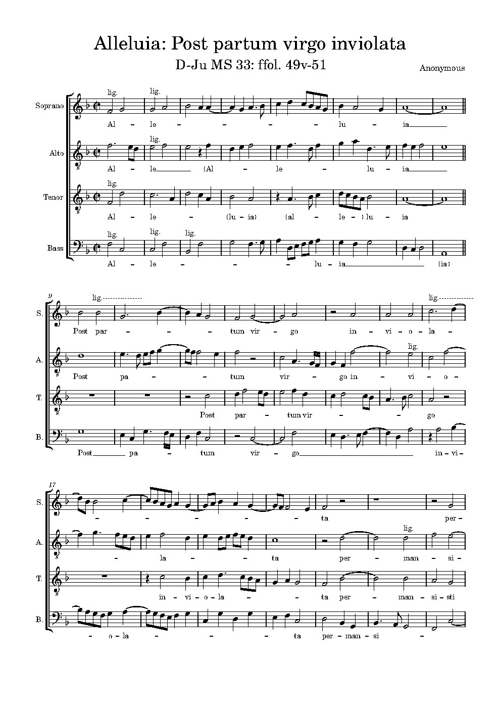 Alleluia. Post partum virgo inviolata D-Ju MS 33