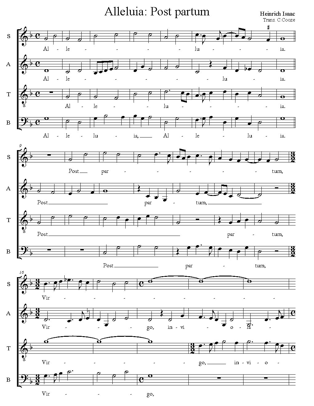 Alleluia: Post partum virgo inviolata (II) - Choir Script PDF Thumbnail