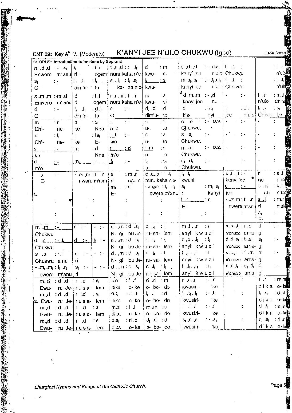 Kanyi Jee Nulo Chukwu - Download Choir Script PDF