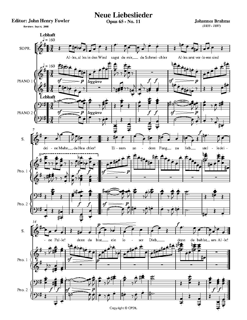 Alles, alles in den Wind, Op. 65, No. 11|{{NoCo|Neue Liebeslieder Walzer, Op. 65