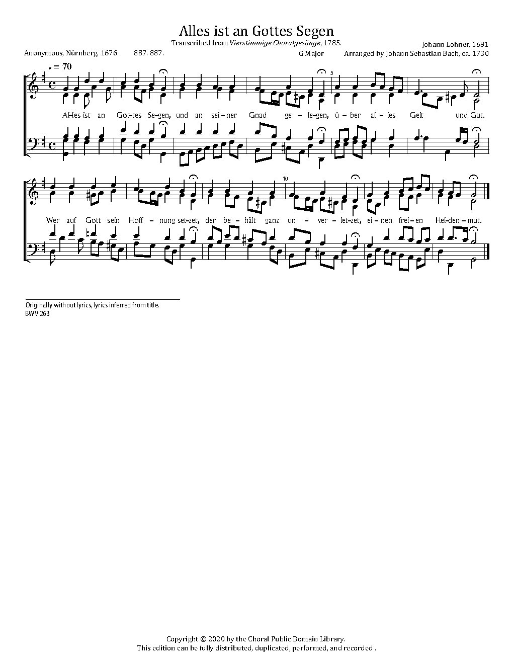 Alles ist an Gottes Segen, BWV 263