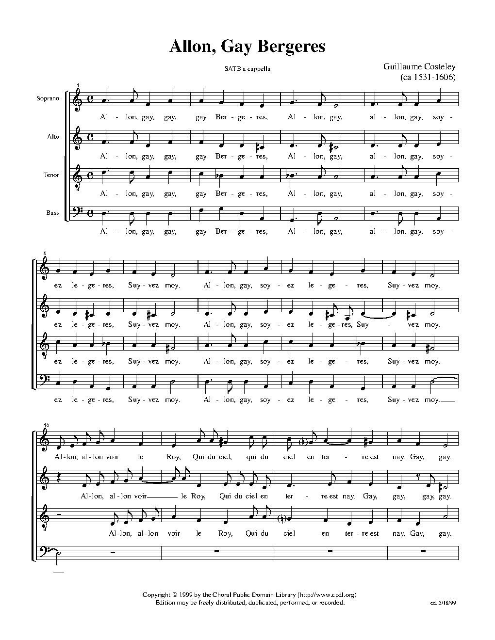 Allon, gay bergeres - Choir Script PDF Thumbnail