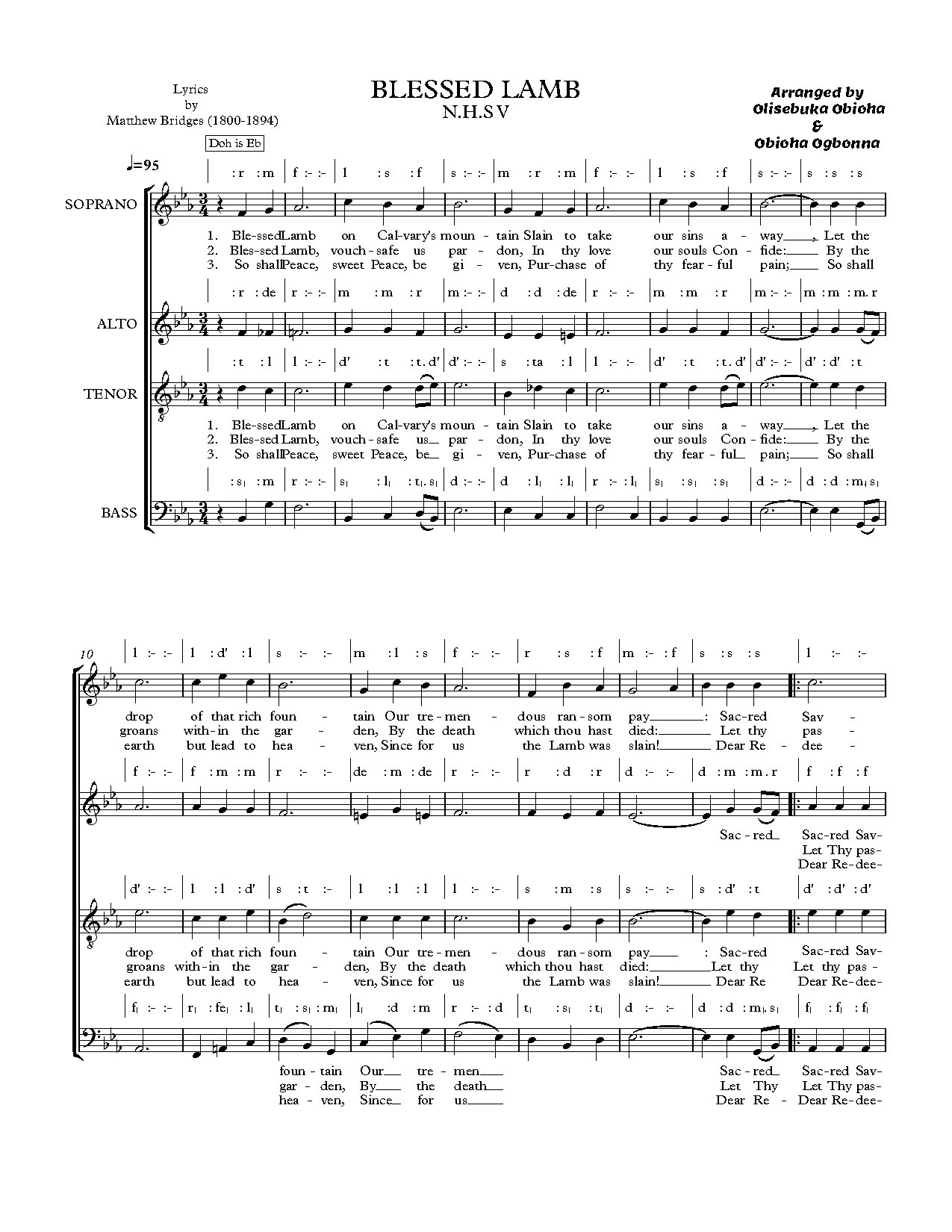 Blessed Lamb (n.h.s V) With. Descant - Olisebuka & Obioha - Download Choir Script PDF
