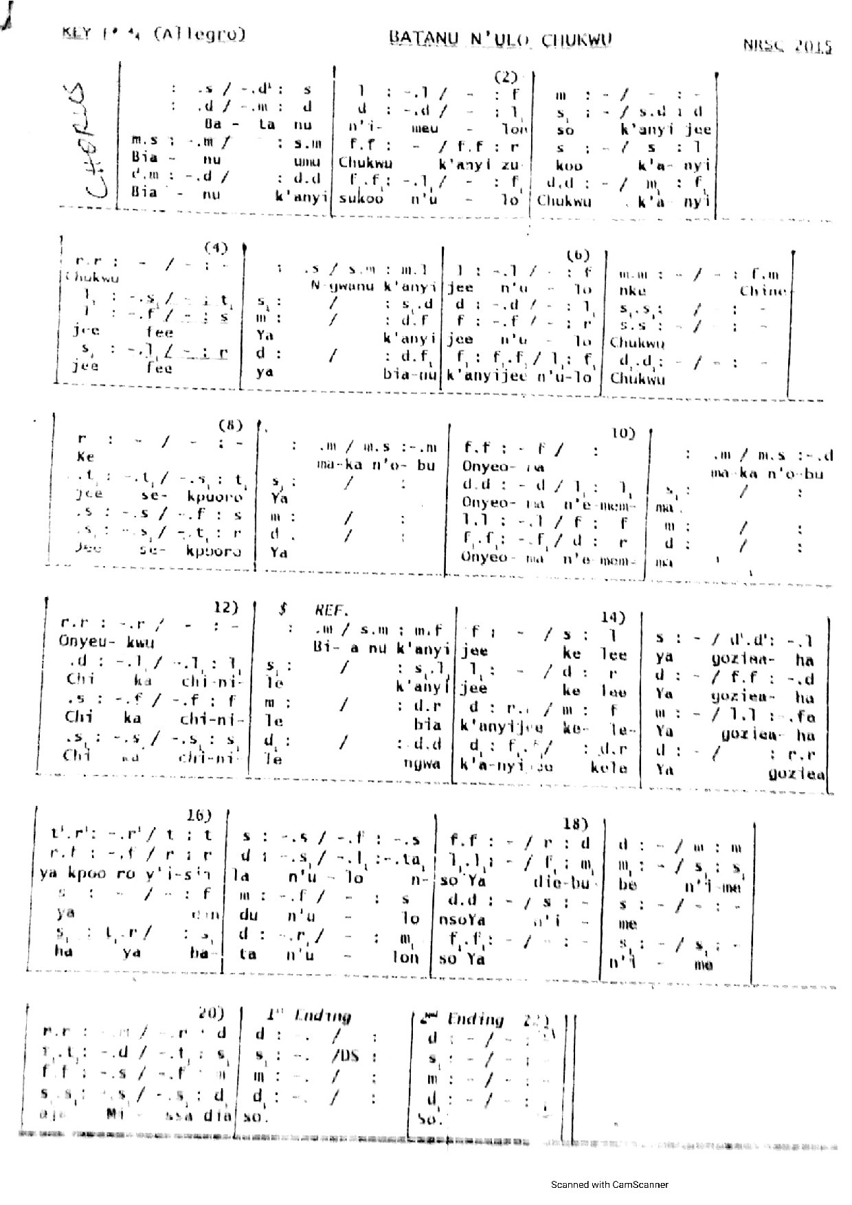 Batanu N Ulo Chukwu ~ Nrsc 2015 - Download Choir Script PDF