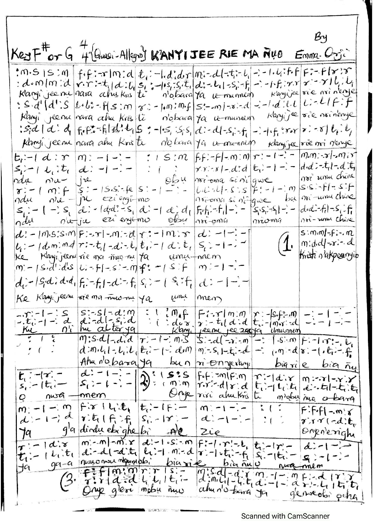 K Anyi Jee Rie Ma Nuo By Emma.orji - Download Choir Script PDF
