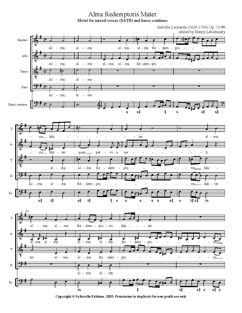 Alma Redemptoris Mater, Op. 10, No. 9 - Choir Script PDF Thumbnail