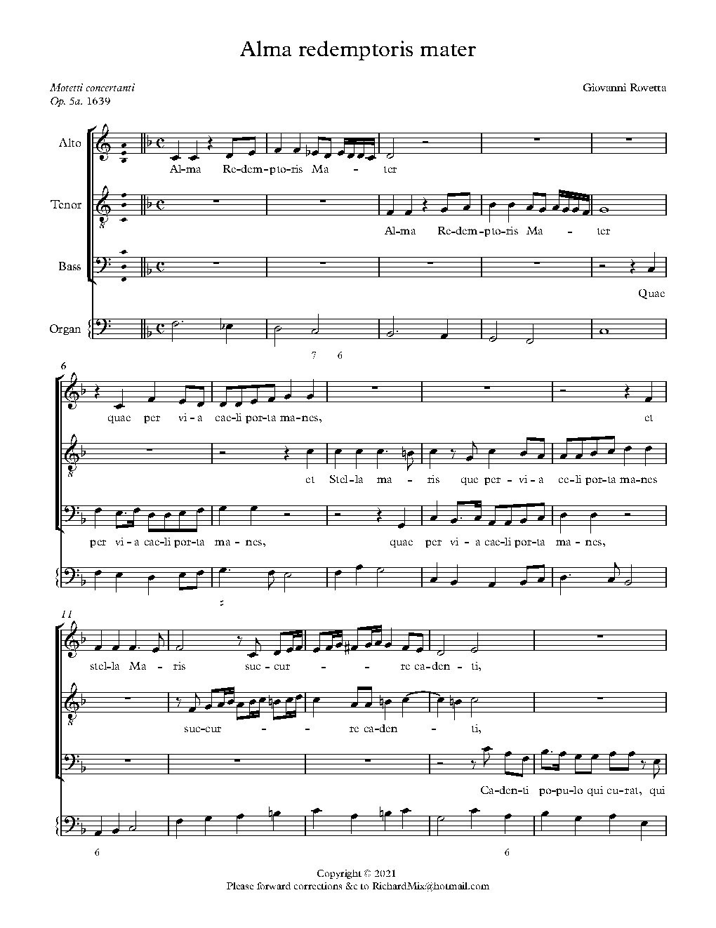 Alma Redemptoris Mater (also for 2vv 1650) - Choir Script PDF Thumbnail