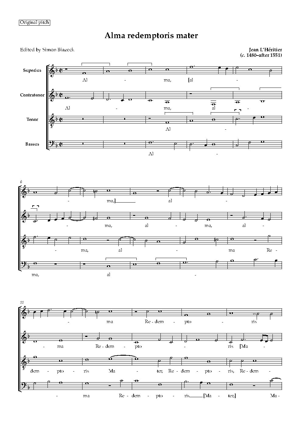 Alma Redemptoris mater a 4 - Choir Script PDF Thumbnail