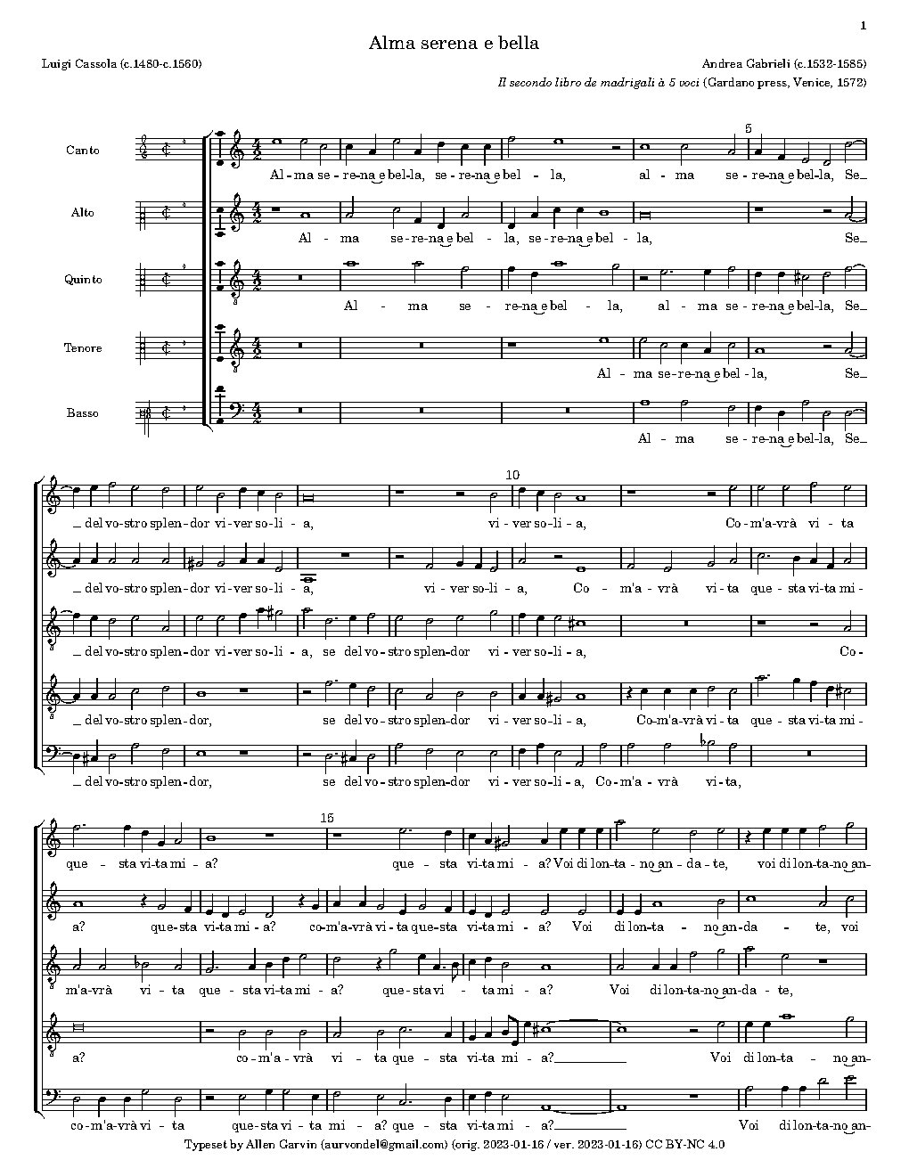 Alma serena e bella - Choir Script PDF Thumbnail