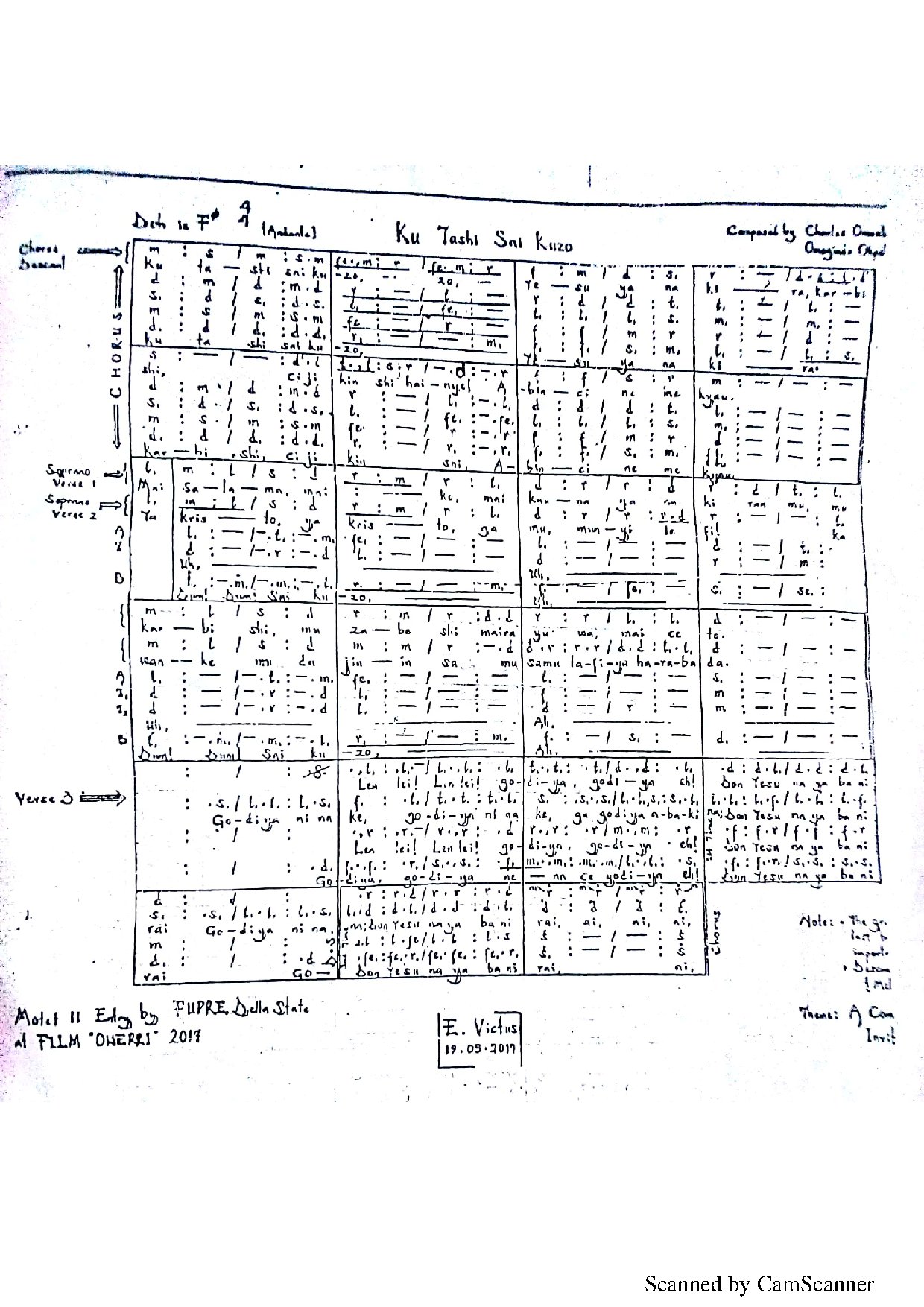 Ku Tashi Sai Kuzo - Download Choir Script PDF