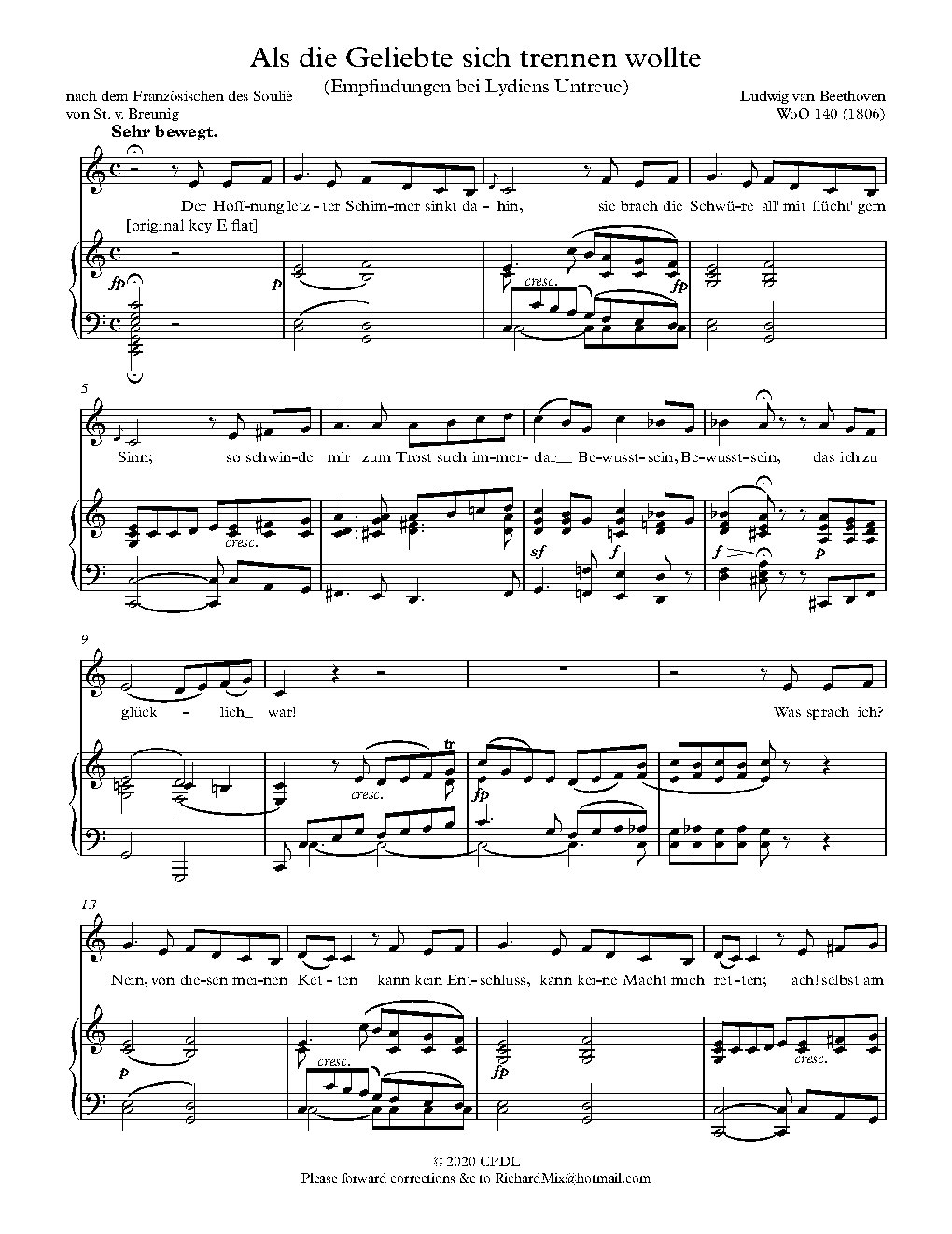 Als die Geliebte sich trennen wollte, WoO 138 - Choir Script PDF Thumbnail