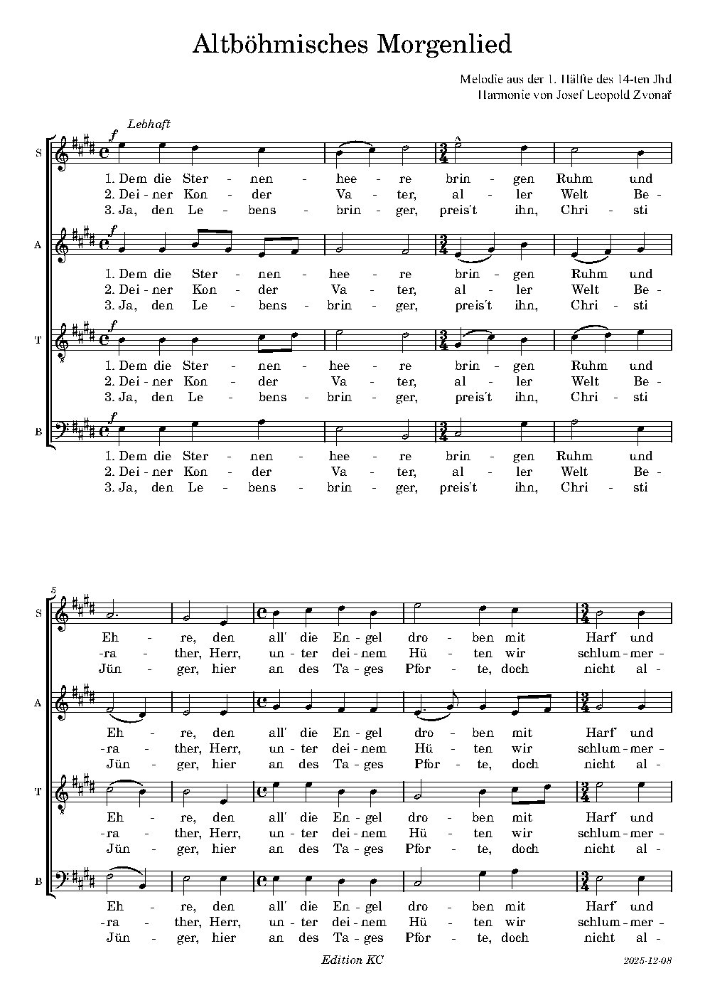 Altböhmisches Morgenlied - Choir Script PDF Thumbnail