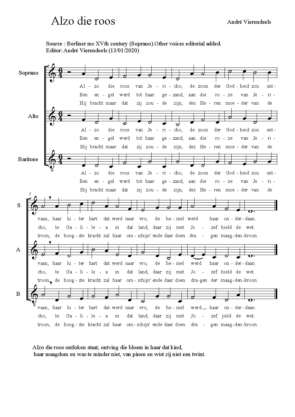 Alzo die roos - Choir Script PDF Thumbnail