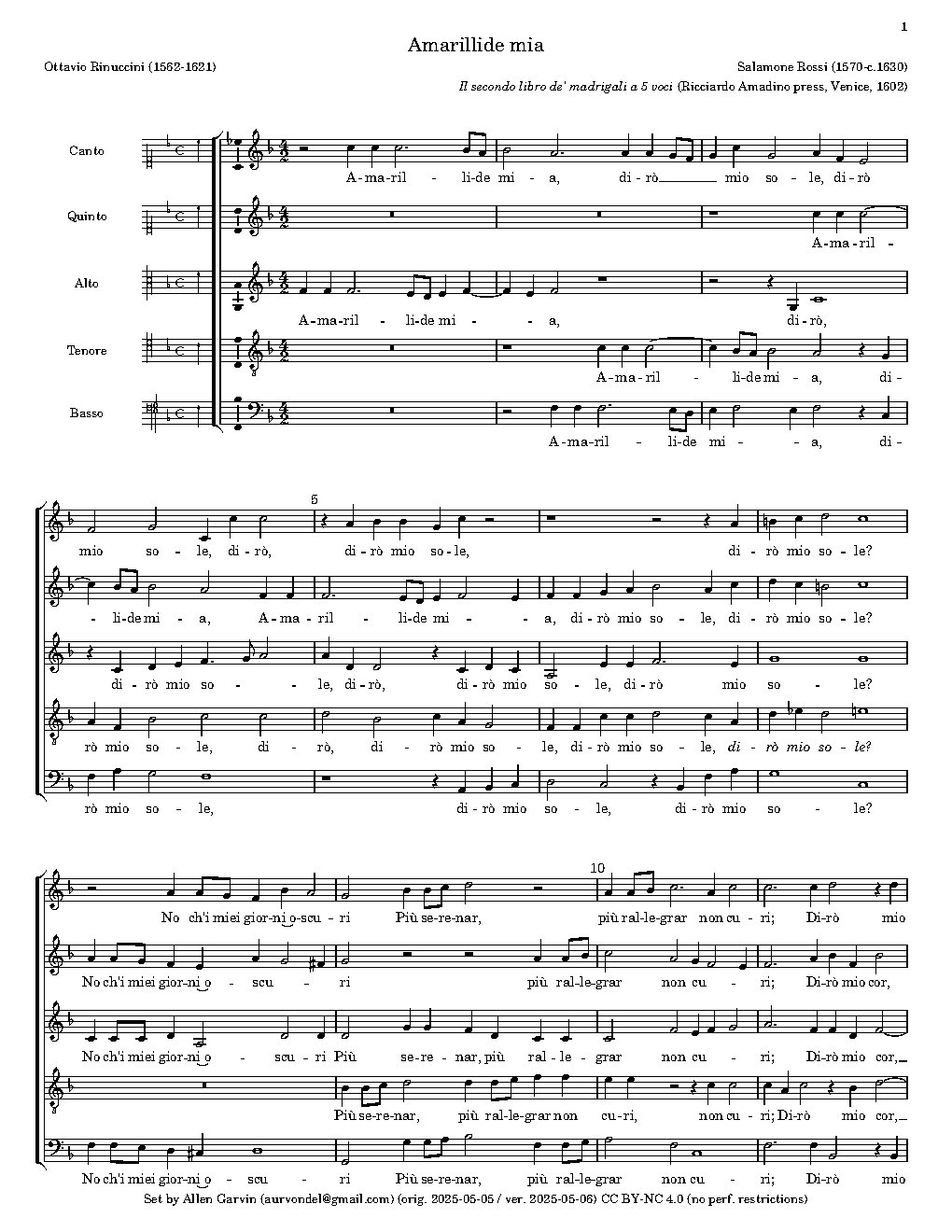 Amarillide mia - Choir Script PDF Thumbnail