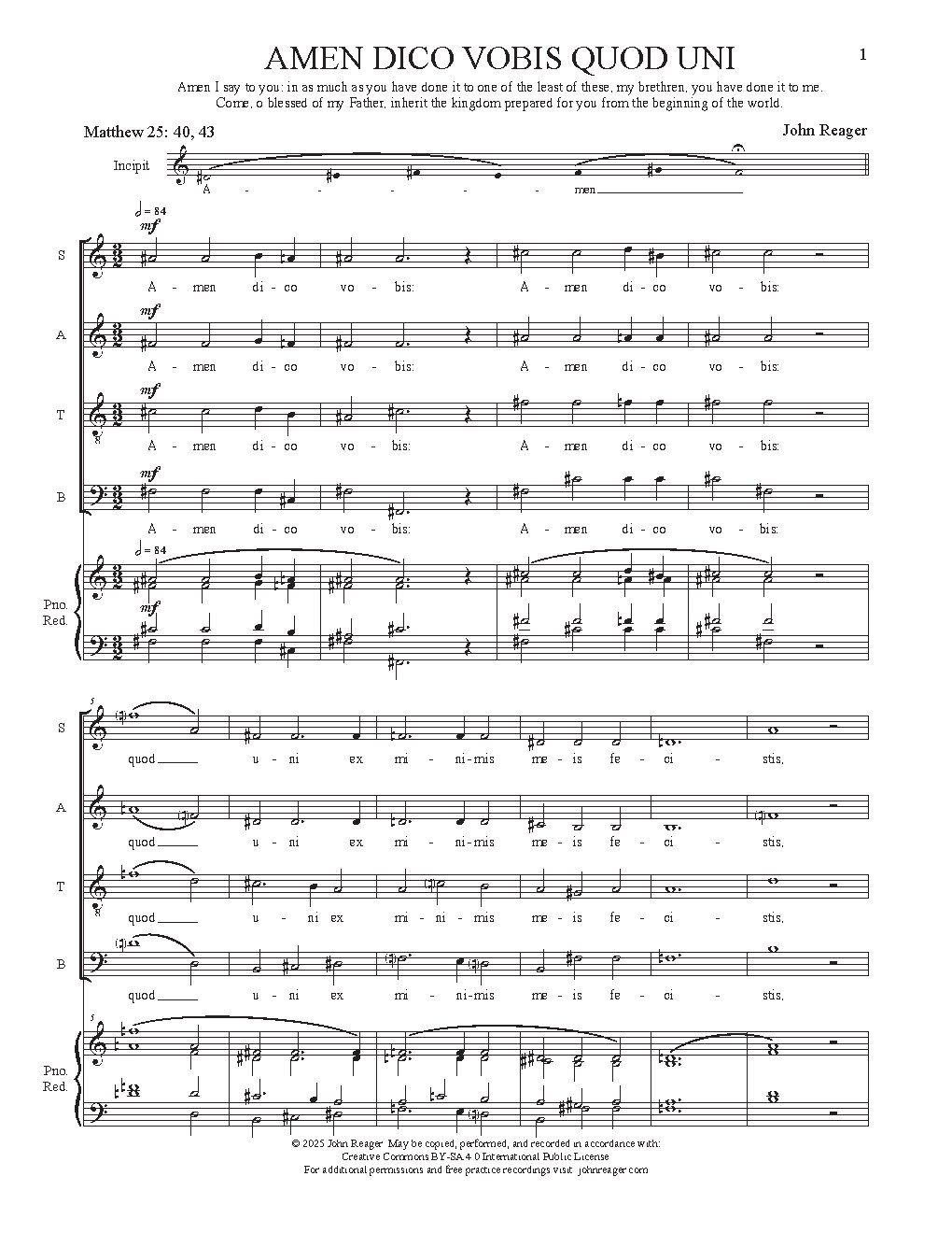 Amen dico vobis quod uni - Choir Script PDF Thumbnail
