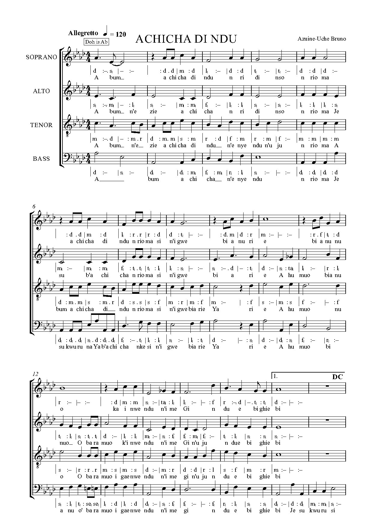 Achicha - Download Choir Script PDF