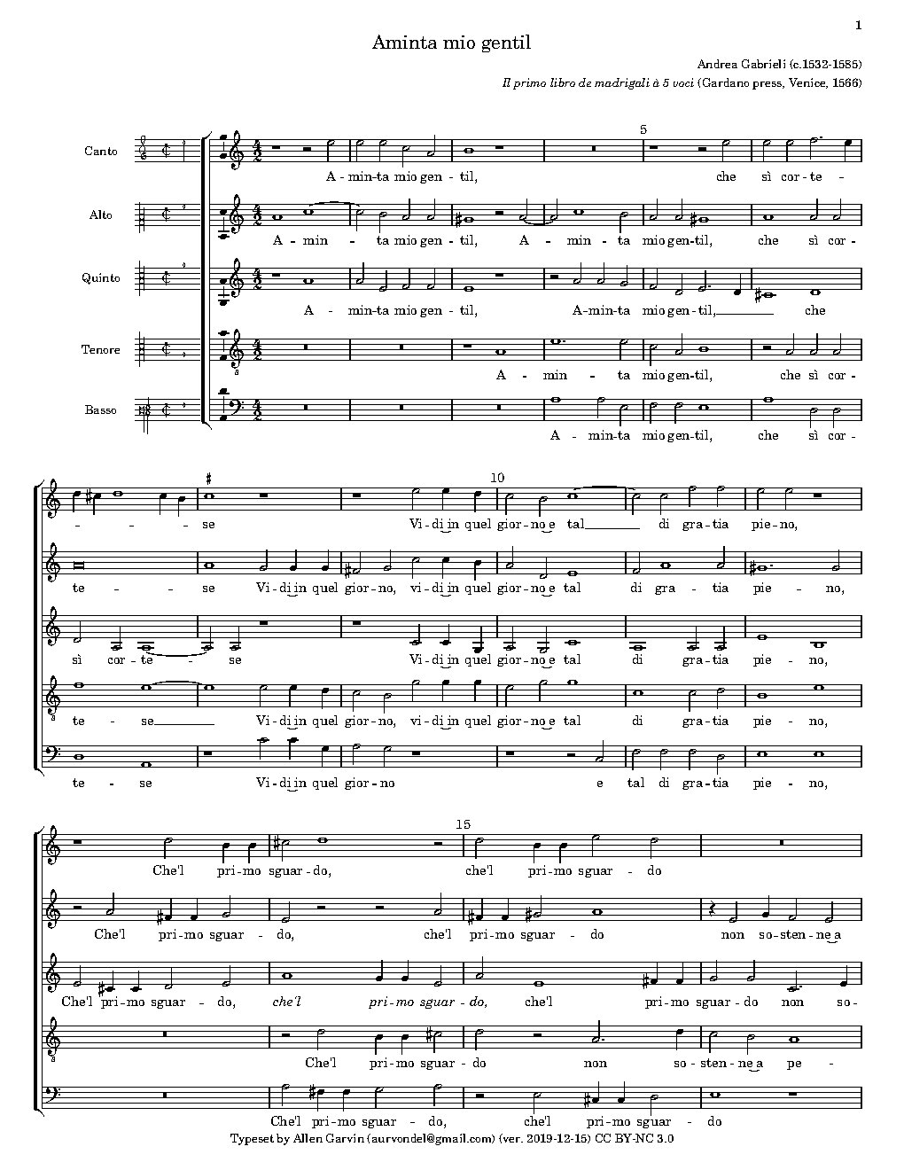 Aminta mio gentil - Choir Script PDF Thumbnail