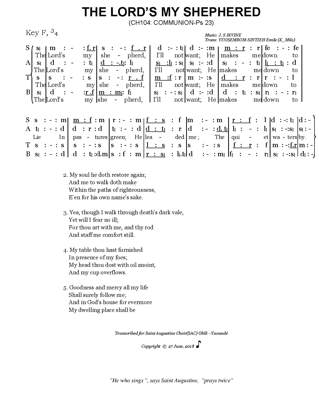 The Lord S My Shephered - Download Choir Script PDF
