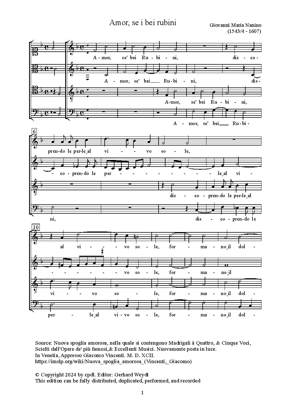 Amor, se' bei rubini - Choir Script PDF Thumbnail