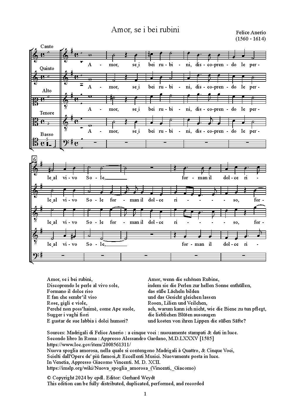 Amor, se i bei rubini - Choir Script PDF Thumbnail