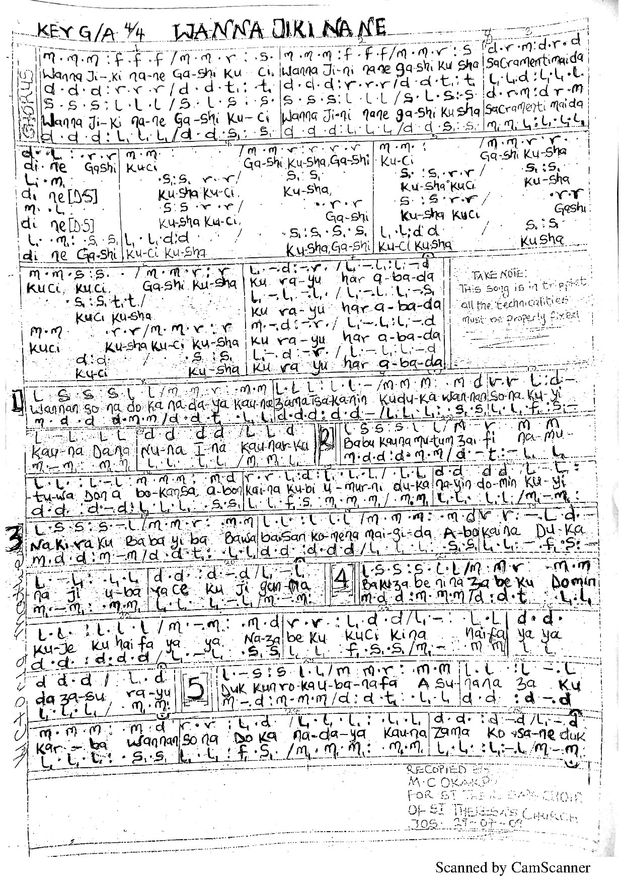Wana Jiki Nane - Download Choir Script PDF