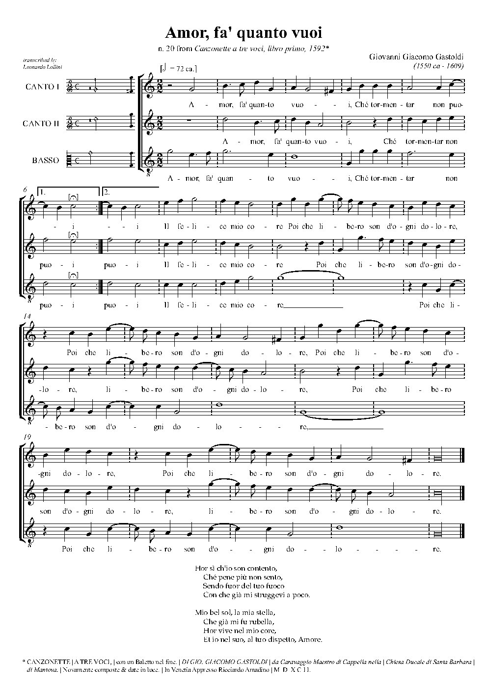 Amor, fa' quanto vuoi - Choir Script PDF Thumbnail