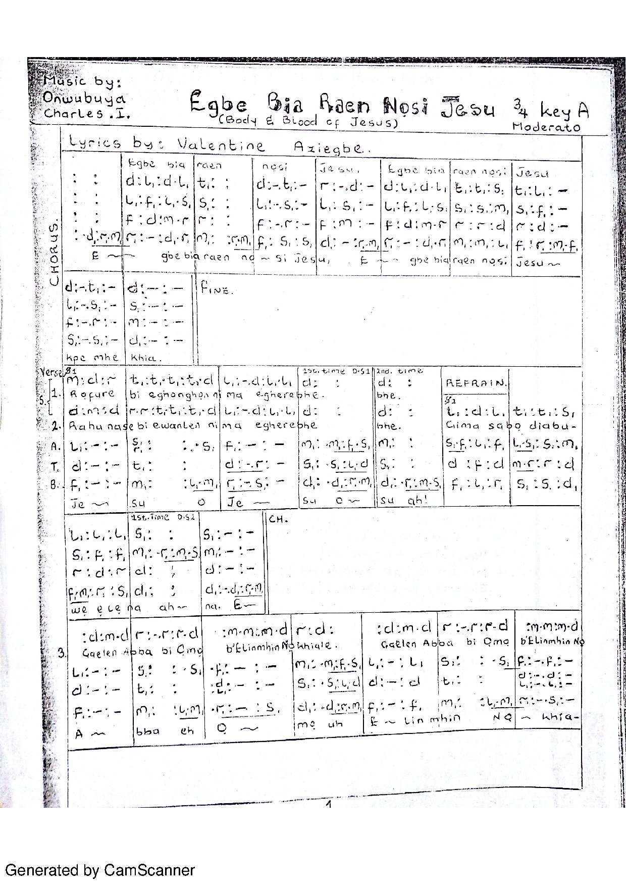 Egbe Bia Raen - Download Choir Script PDF