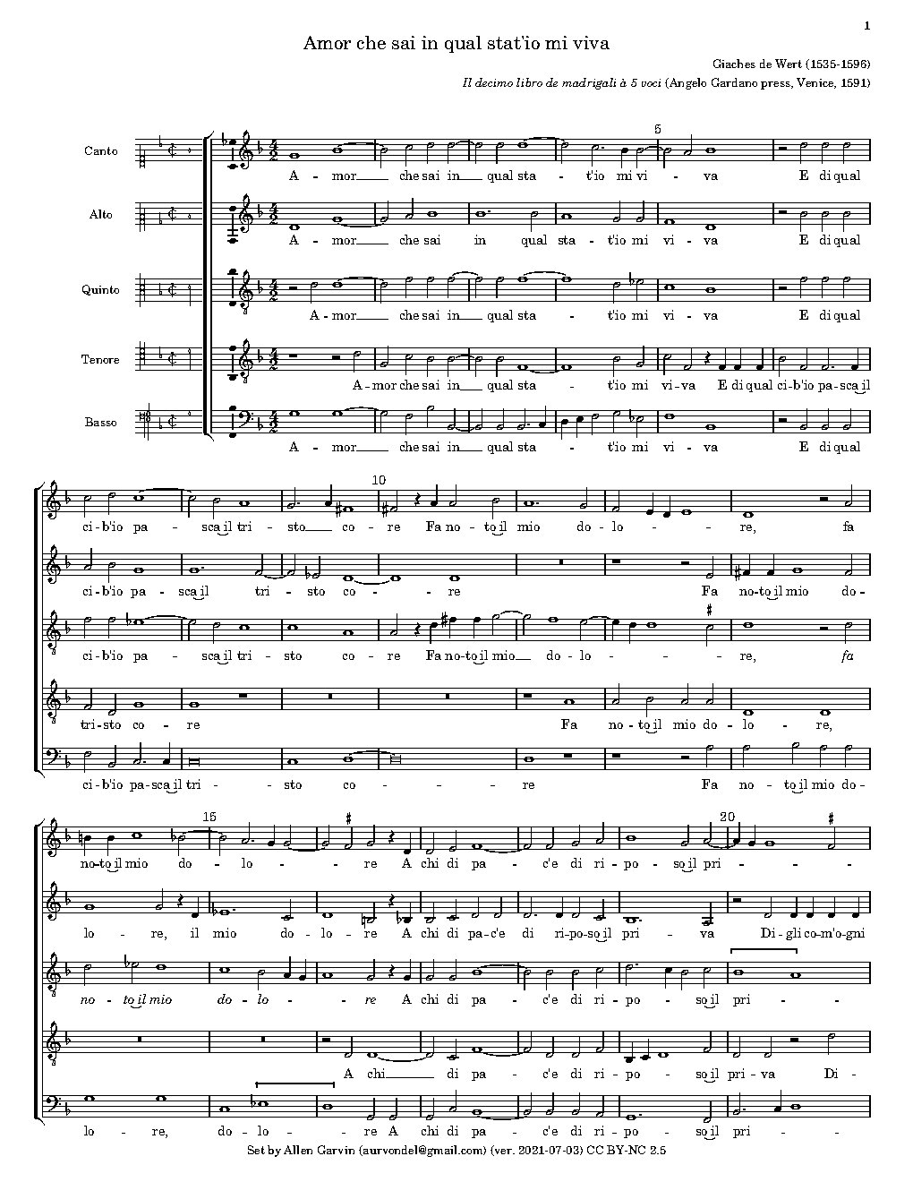 Amor che sai in qual stato - Choir Script PDF Thumbnail