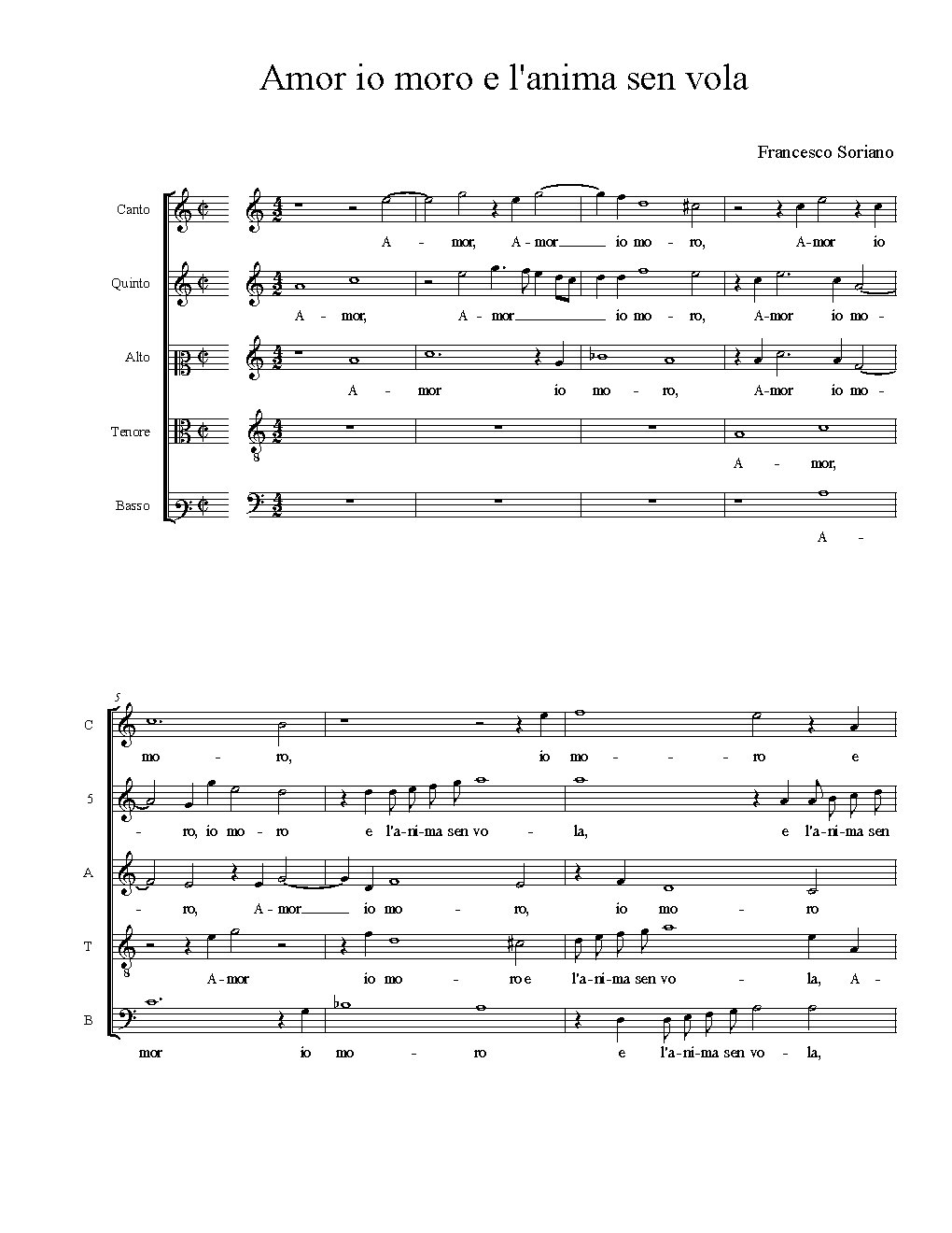 Amor io moro e l'anima sen vola - Choir Script PDF Thumbnail