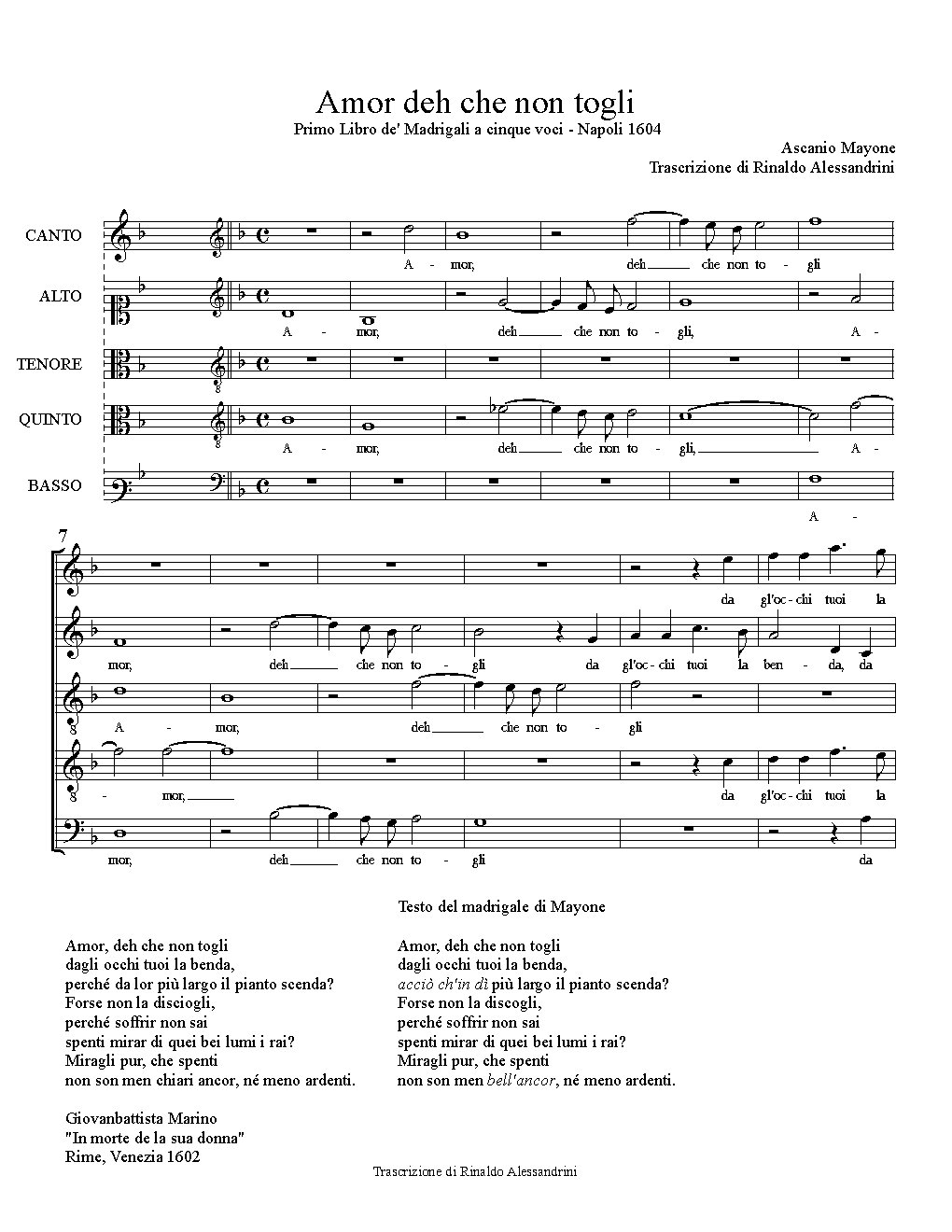 Amor deh che non togli - Choir Script PDF Thumbnail