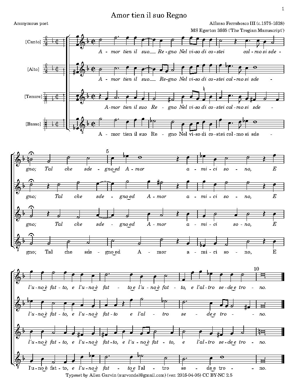 Amor tien il suo Regno - Choir Script PDF Thumbnail