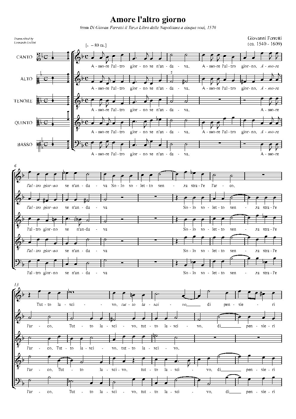 Amore l'altro giorno - Choir Script PDF Thumbnail