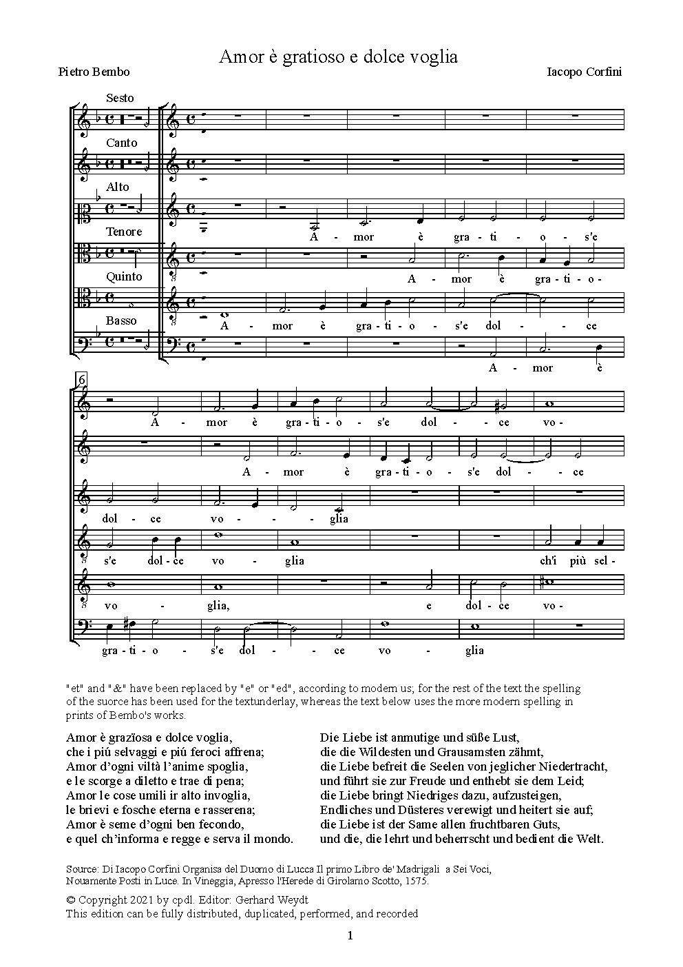 Amor è gratiosa e dolce voglia - Choir Script PDF Thumbnail
