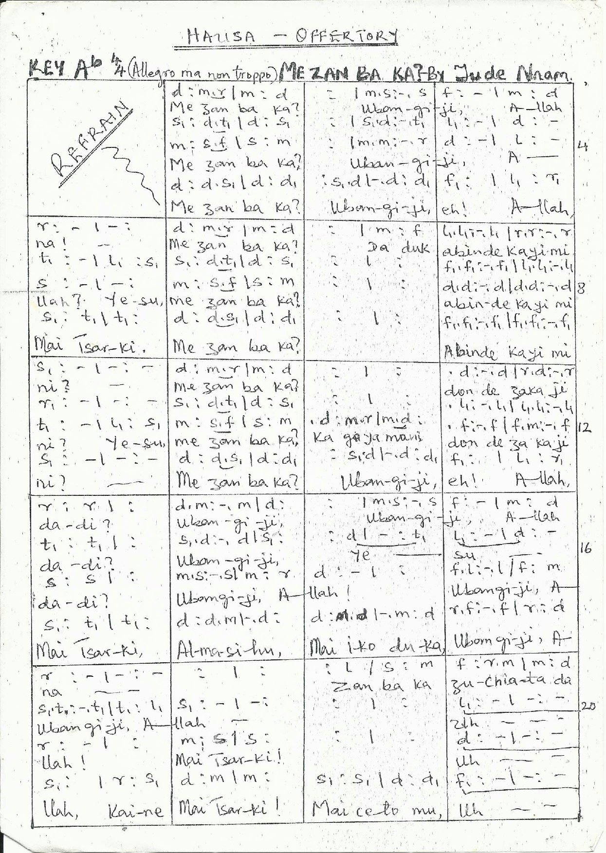 Me-zan-ba-ka - Download Choir Script PDF