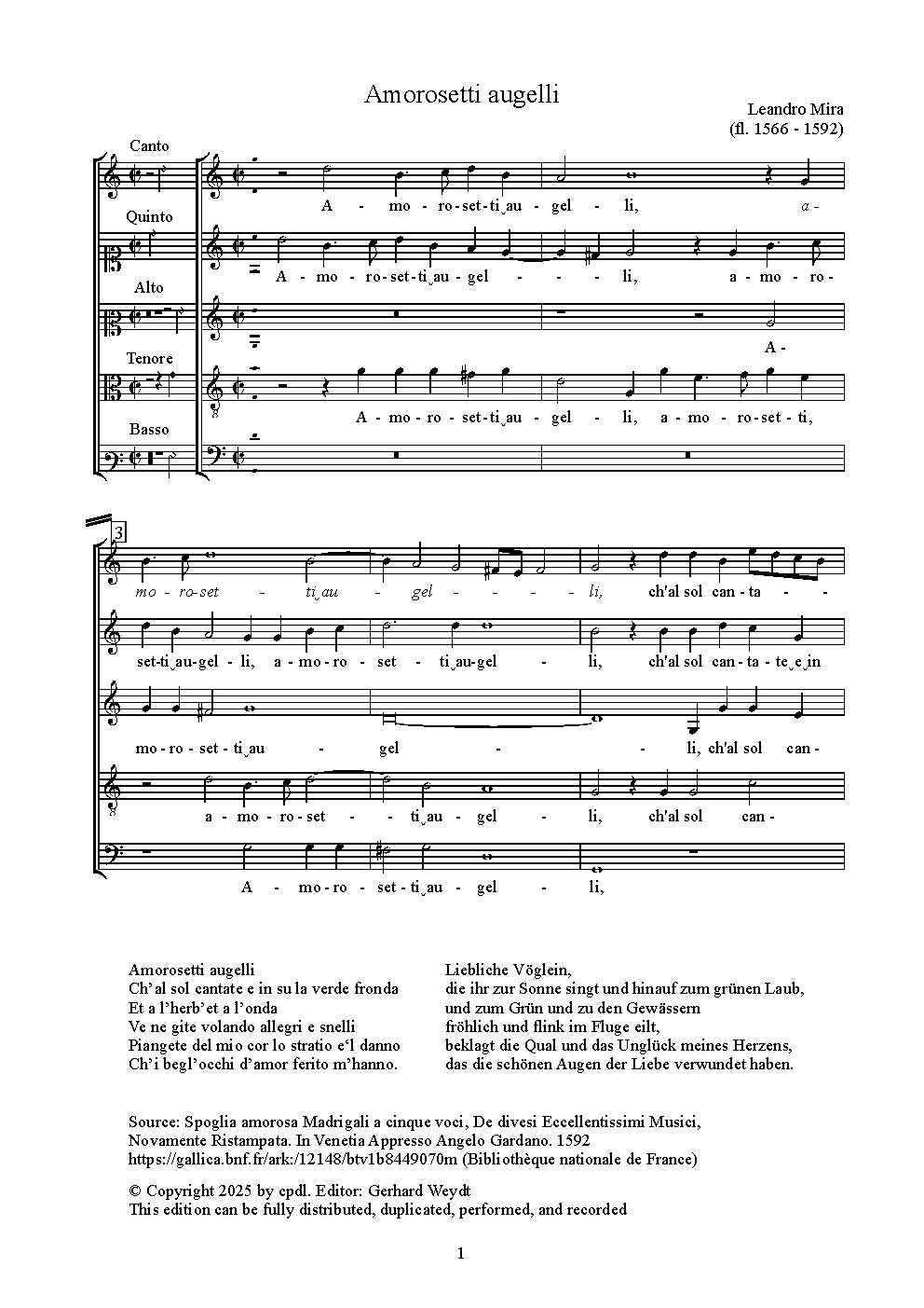 Amorosetti augelli - Choir Script PDF Thumbnail