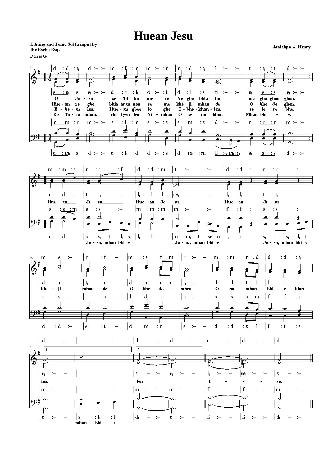 Huean Jesu - Download Choir Script PDF