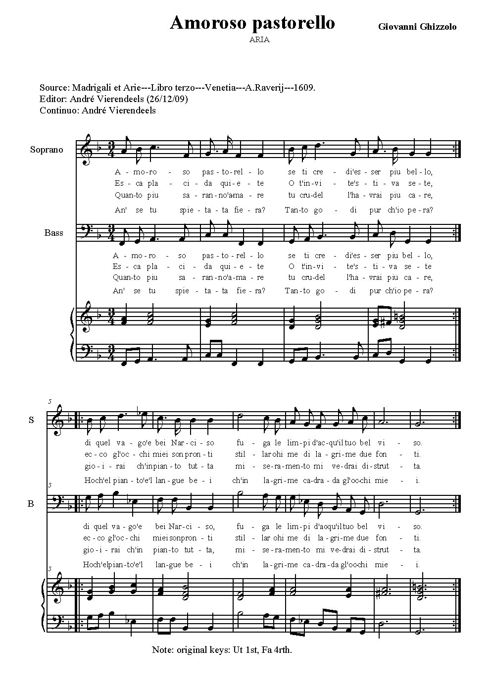 Amoroso pastorello - Choir Script PDF Thumbnail