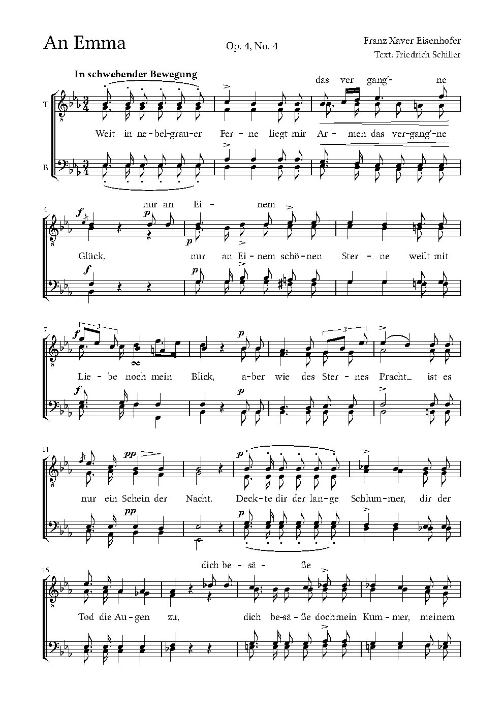 An Emma|VI Gesellschaftliche Gesänge für zwei Tenor- und zwei Baßstimmen, Op. 4
