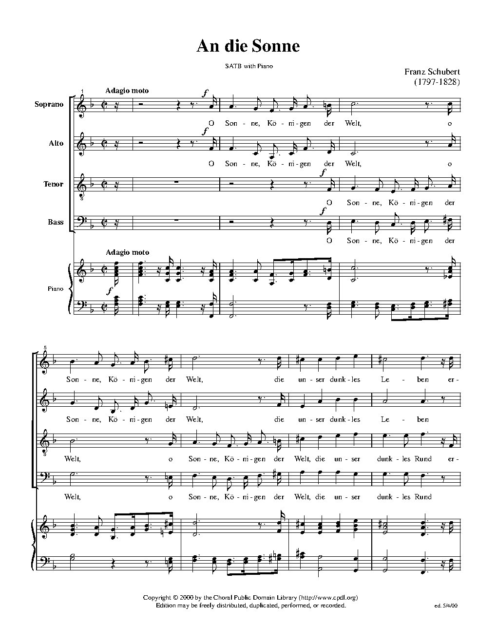 An die Sonne - Choir Script PDF Thumbnail