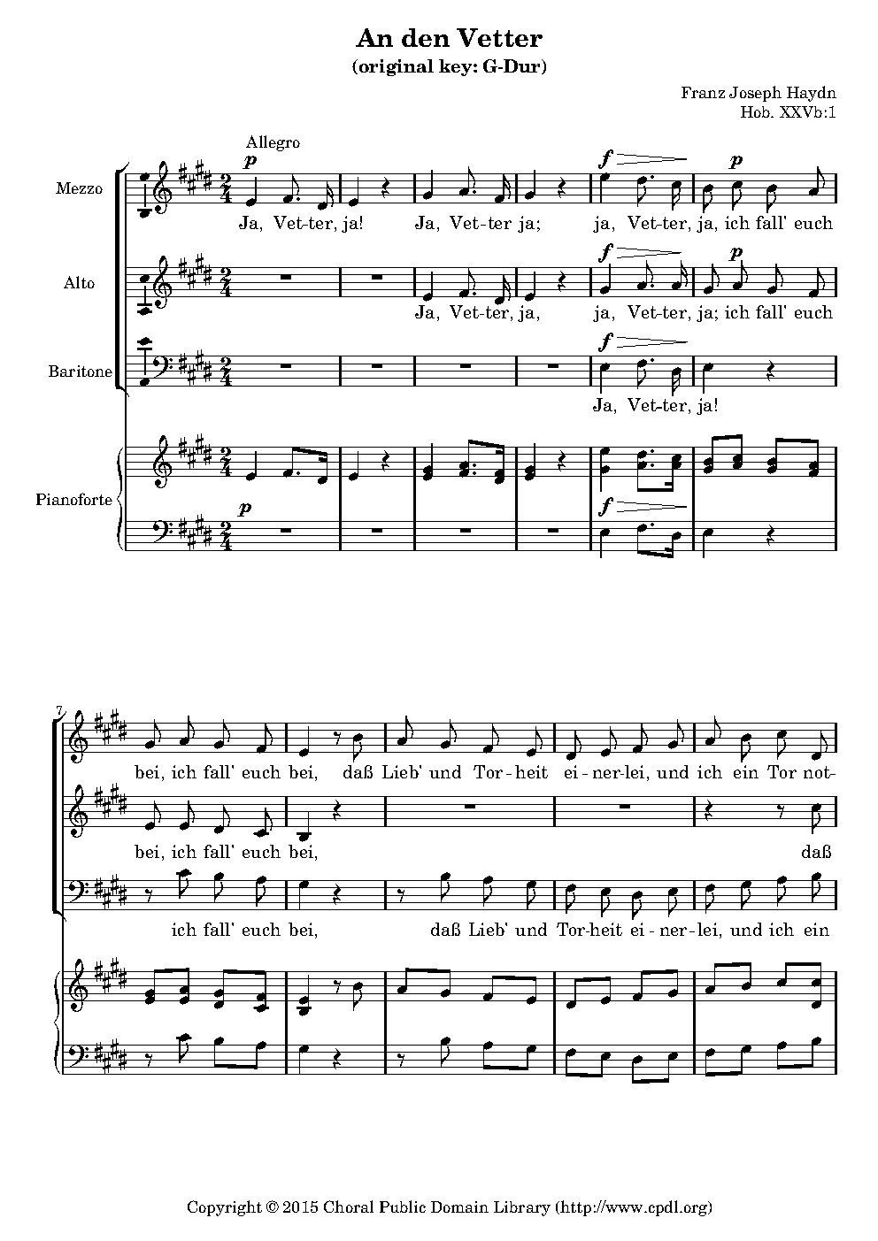 An den Vetter - Choir Script PDF Thumbnail