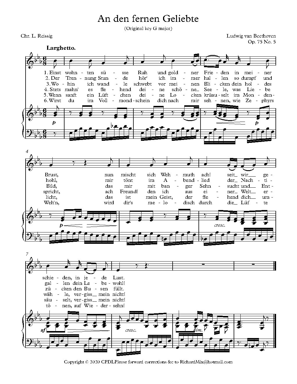 An den fernen Geliebten, Op. 75 No. 5