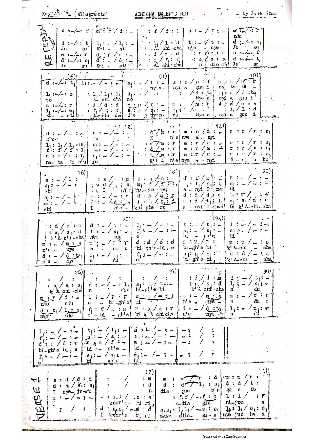 Achicha N Enye Ndu ~ Jude Nnam - Download Choir Script PDF