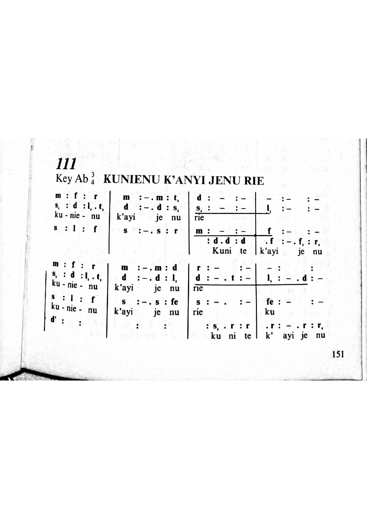 Kunie Nu K’anyi Jee - Download Choir Script PDF