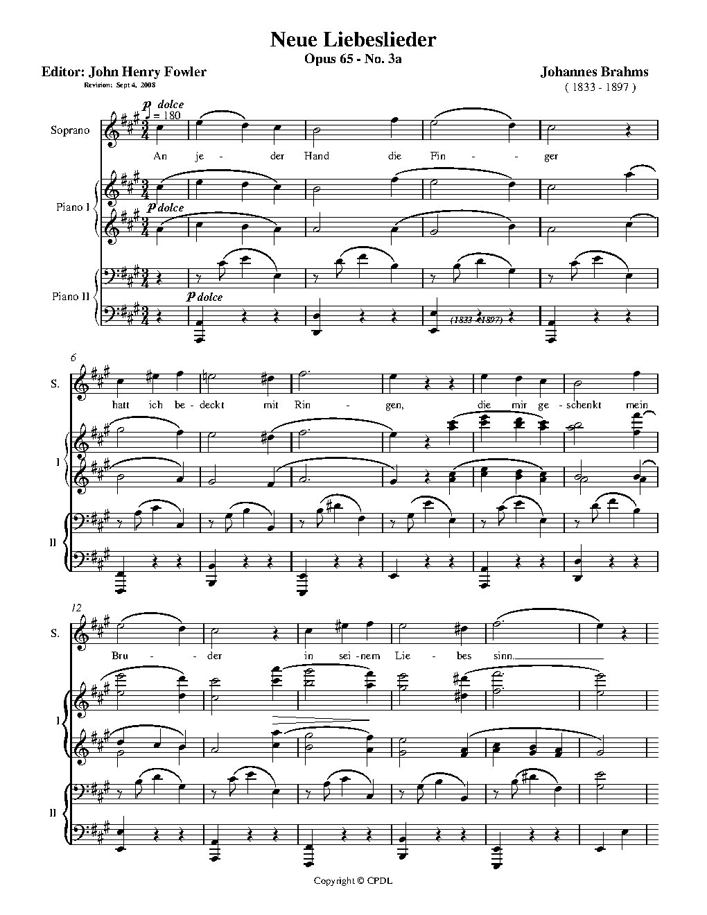 An jeder Hand die Finger, Op. 65, No. 3|{{NoCo|Neue Liebeslieder Walzer, Op. 65