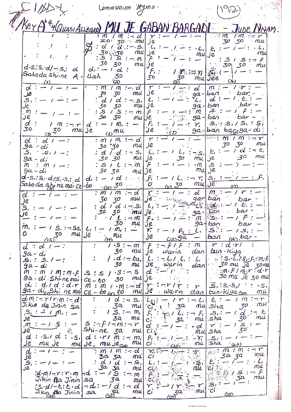 Muje Gaban Bagadi - Download Choir Script PDF