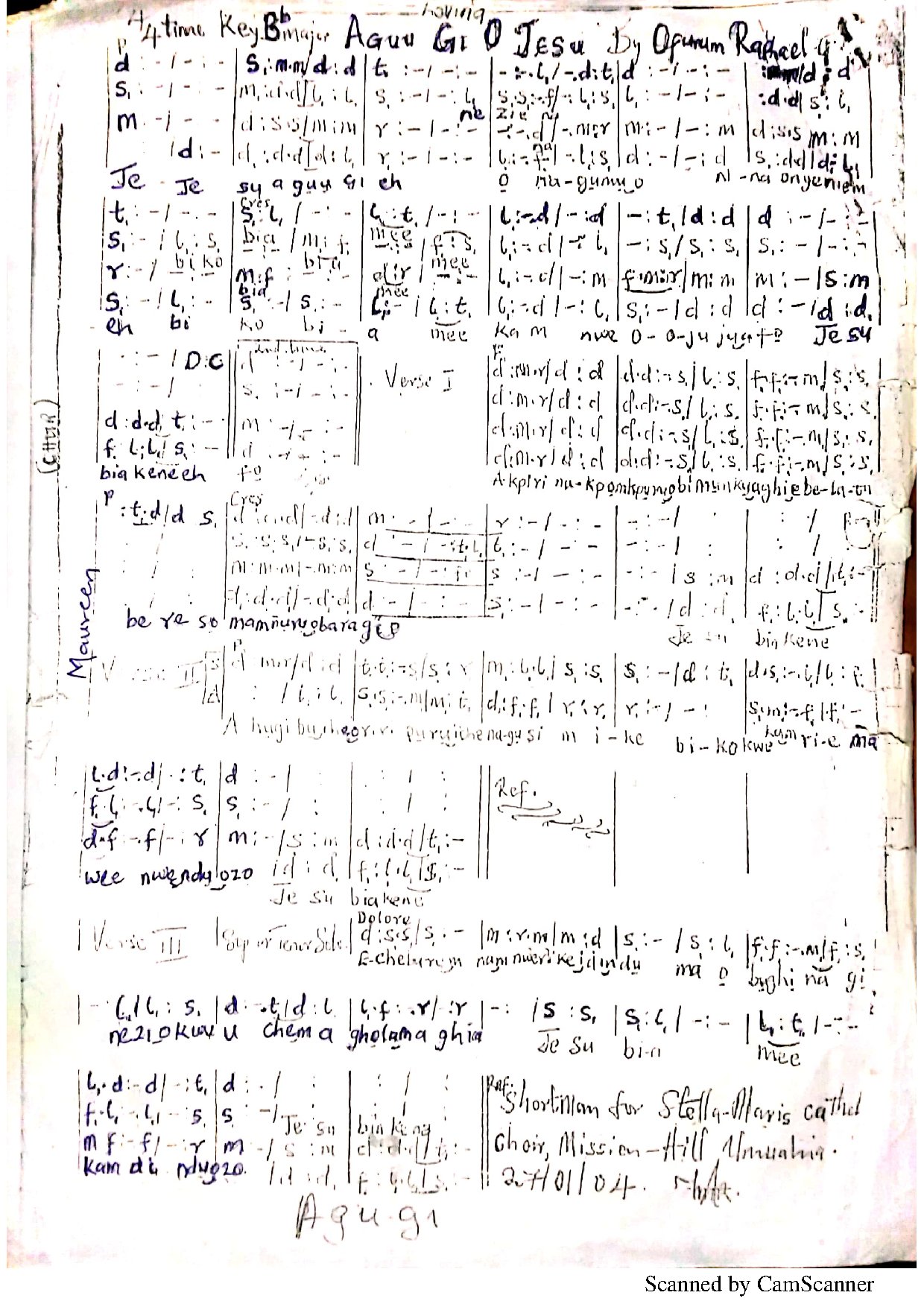 Aguu Gi O Jesu By Ofurum Raphael - Download Choir Script PDF