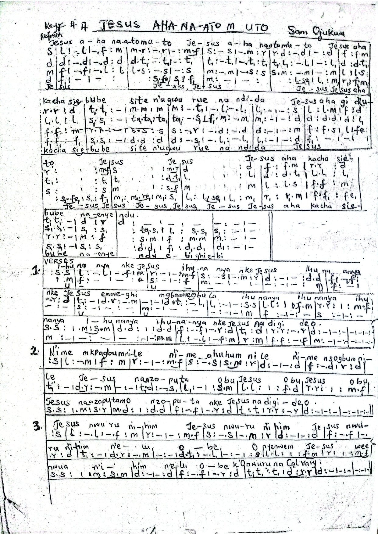 Jesus Aha Na Ato M Uto - Download Choir Script PDF